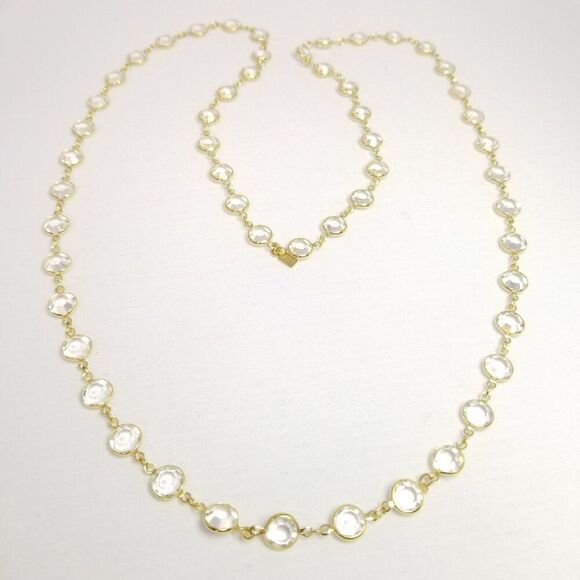 Vintage Swarovski Clear Crystal and Gold Tone Bezel Set Chain Link Necklace - Picture 6 of 7